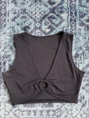Black V-Neck Ring-Front Sleeveless Crop Top